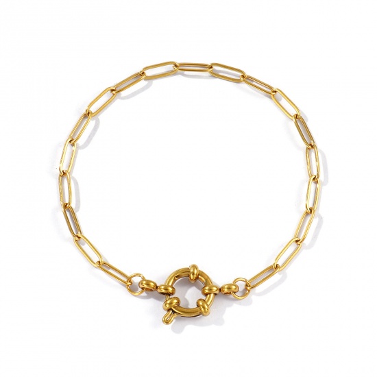 Picture of Wholesale With Spring Ring Clasp Paperclip Link Chain Charm Holder Bracelet, 18K Real Gold Plated 304 Stainless Steel, Unisex Eco-friendly PVD Vacuum Plating Waterproof Anti-Tarnish Hypoallergenic Simple Minimalist Gift Jewelry Supply 18cm(7.1") long, 1 Piece