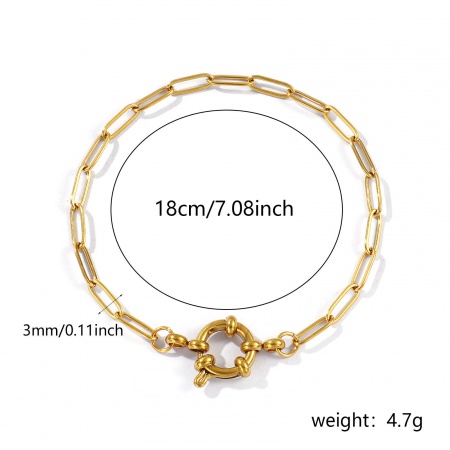 Immagine di All'Ingrosso Con Chiusura A Molla Catena a Graffetta Bracciale Porta Ciondoli, 18K Vero Oro Placcato 304 Acciaio Inossidabile, Unisex Placcatura Sottovuoto PVD Ecologica Impermeabile Anti-Ossidante Ipoallergenico Semplice Minimalista Regalo Fornitura di Gioielli 18cm Lunghezza, 1 Pz