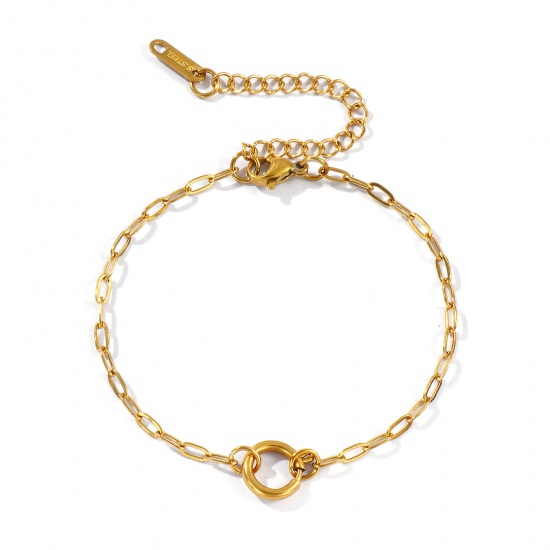 Picture of Wholesale With Spring Ring Clasp Paperclip Link Chain Charm Holder Bracelet, 18K Real Gold Plated 304 Stainless Steel, Unisex Eco-friendly PVD Vacuum Plating Waterproof Anti-Tarnish Hypoallergenic Simple Minimalist Gift Jewelry Supply 17cm(6.7") long, 1 Piece
