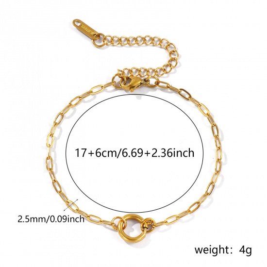 Picture of Wholesale With Spring Ring Clasp Paperclip Link Chain Charm Holder Bracelet, 18K Real Gold Plated 304 Stainless Steel, Unisex Eco-friendly PVD Vacuum Plating Waterproof Anti-Tarnish Hypoallergenic Simple Minimalist Gift Jewelry Supply 17cm(6.7") long, 1 Piece