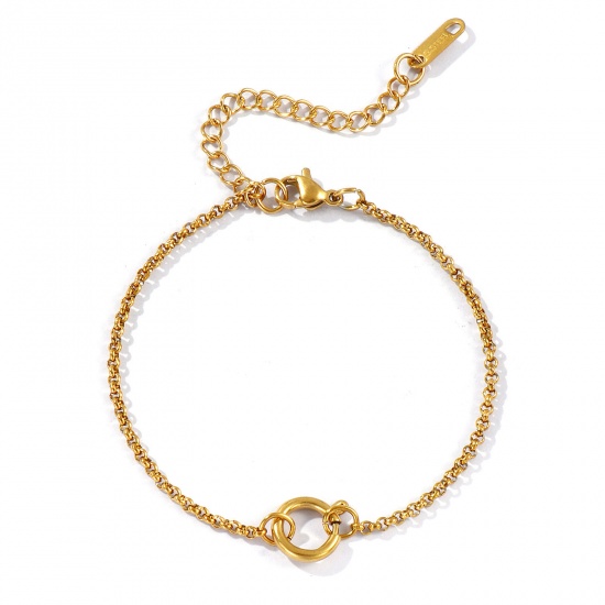 Picture of Wholesale With Spring Ring Clasp Rolo Chain Charm Holder Bracelet, 18K Real Gold Plated 304 Stainless Steel, Unisex Eco-friendly PVD Vacuum Plating Waterproof Anti-Tarnish Hypoallergenic Simple Minimalist Gift Jewelry Supply 17cm(6.7") long, 1 Piece