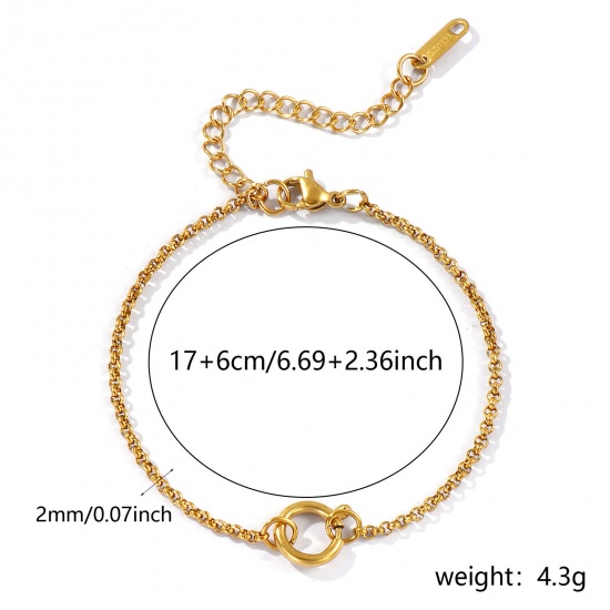Picture of Wholesale With Spring Ring Clasp Rolo Chain Charm Holder Bracelet, 18K Real Gold Plated 304 Stainless Steel, Unisex Eco-friendly PVD Vacuum Plating Waterproof Anti-Tarnish Hypoallergenic Simple Minimalist Gift Jewelry Supply 17cm(6.7") long, 1 Piece