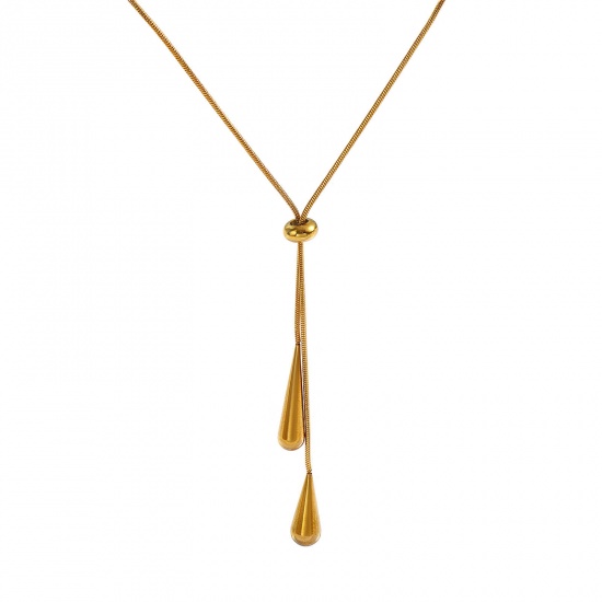 Picture of Wholesale Drop Adjustable Slider/ Slide Sweater Necklace Long, 18K Real Gold Plated 304 Stainless Steel Snake Chain, Unisex Eco-friendly PVD Vacuum Plating Waterproof Anti-Tarnish Hypoallergenic Exquisite Stylish Gift Jewelry For Retailer, 80cm(31.5") long, 1 Piece