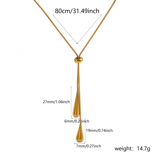 Picture of Wholesale Drop Adjustable Slider/ Slide Sweater Necklace Long, 18K Real Gold Plated 304 Stainless Steel Snake Chain, Unisex Eco-friendly PVD Vacuum Plating Waterproof Anti-Tarnish Hypoallergenic Exquisite Stylish Gift Jewelry For Retailer, 80cm(31.5") long, 1 Piece