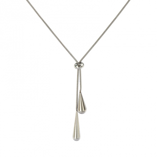 Picture of Wholesale Drop Adjustable Slider/ Slide Sweater Necklace Long, Silver Tone 304 Stainless Steel Snake Chain, Unisex Eco-friendly Exquisite Stylish Gift Jewelry For Retailer, 80cm(31.5") long, 1 Piece