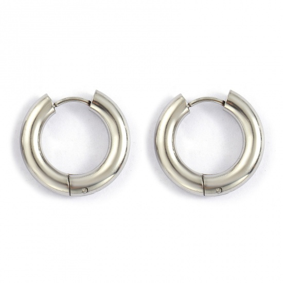 Picture of Wholesale Stylish Minimalist Huggie Hoop Earrings, Round Silver Tone 304 Stainless Steel, Women's Eco-friendly Gift Jewelry Supply, 20mm Dia., Post/ Wire Size: 1mm(18 gauge), 1 Pair