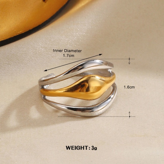 Изображение 1 Piece Stylish Exquisite 304 Stainless Steel Open Two Tone Rings For Women Gift 16.9mm(US Size 6.5)