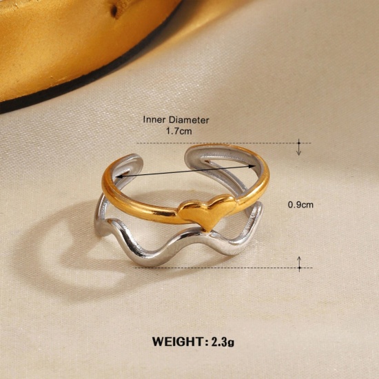 Изображение 1 Piece Stylish Exquisite 304 Stainless Steel Open Two Tone Rings For Women Gift 16.9mm(US Size 6.5)
