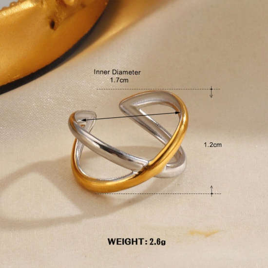 Изображение 1 Piece Vacuum Plating Stylish Exquisite Silver Tone & 18K Gold Plated 304 Stainless Steel Open Two Tone Rings For Women Gift 16.9mm(US Size 6.5)