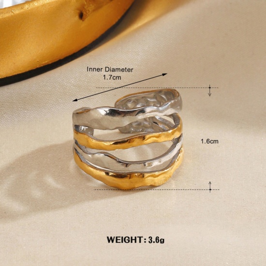 Изображение 1 Piece Vacuum Plating Stylish Exquisite Silver Tone & 18K Gold Plated 304 Stainless Steel Open Two Tone Rings For Women Gift 16.9mm(US Size 6.5)