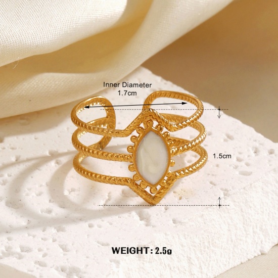 Изображение 1 Piece Vacuum Plating Stylish Exquisite 18K Gold Plated White 304 Stainless Steel Open Enamel Rings For Women Gift 16.9mm(US Size 6.5)