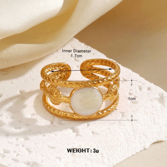 Изображение 1 Piece Vacuum Plating Stylish Exquisite 18K Gold Plated White 304 Stainless Steel Open Enamel Rings For Women Gift 16.9mm(US Size 6.5)