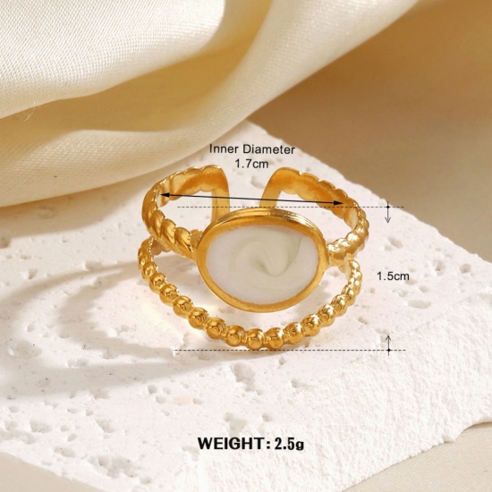 Изображение 1 Piece Vacuum Plating Stylish Exquisite 18K Gold Plated White 304 Stainless Steel Open Enamel Rings For Women Gift 16.9mm(US Size 6.5)