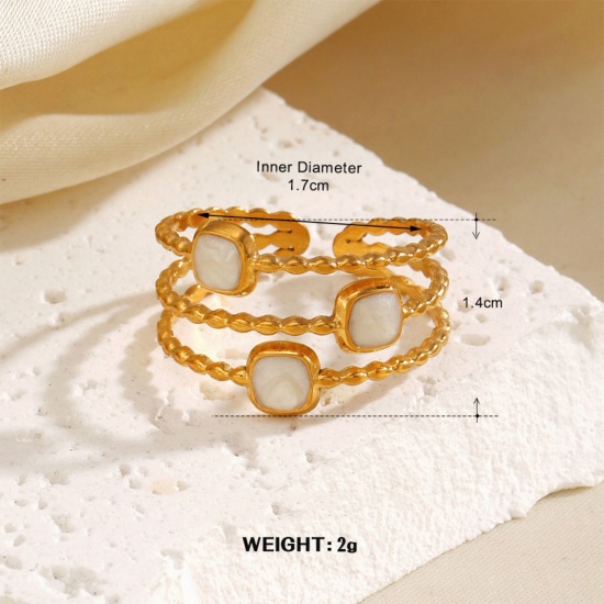 Изображение 1 Piece Vacuum Plating Stylish Exquisite 18K Gold Plated White 304 Stainless Steel Open Enamel Rings For Women Gift 16.9mm(US Size 6.5)