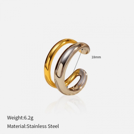 1 Piece Eco-friendly PVD Vacuum Plating Stylish Exquisite Silver Tone & 18K Gold Plated 304 Stainless Steel Open Two Tone Rings For Women Gift 17.9mm(US size 7.75) の画像