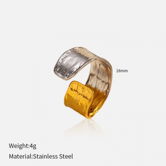 1 Piece Eco-friendly PVD Vacuum Plating Stylish Exquisite Silver Tone & 18K Gold Plated 304 Stainless Steel Open Two Tone Rings For Women Gift 17.9mm(US size 7.75) の画像