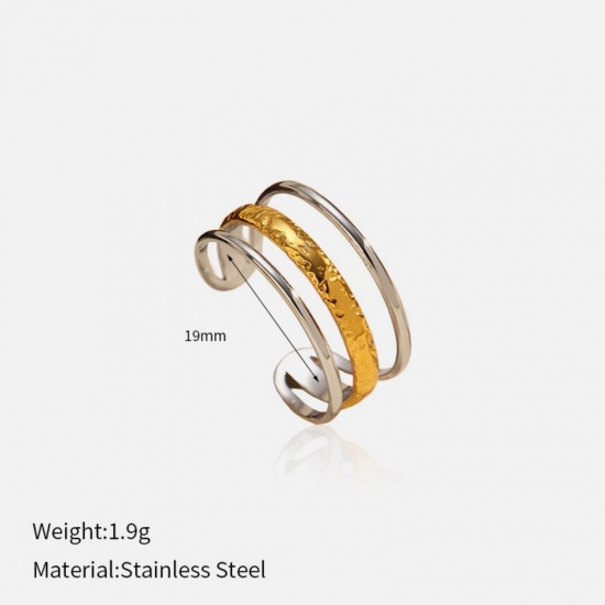 1 Piece Eco-friendly PVD Vacuum Plating Stylish Exquisite Silver Tone & 18K Gold Plated 304 Stainless Steel Open Two Tone Rings For Women Gift 18.9mm(US Size 9) の画像