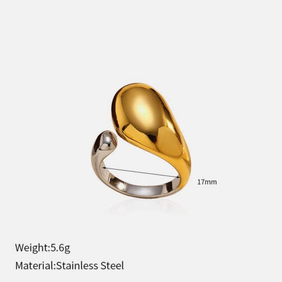 1 Piece Eco-friendly PVD Vacuum Plating Stylish Exquisite Silver Tone & 18K Gold Plated 304 Stainless Steel Open Two Tone Rings For Women Gift 16.9mm(US Size 6.5) の画像
