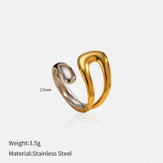 1 Piece Eco-friendly PVD Vacuum Plating Stylish Exquisite Silver Tone & 18K Gold Plated 304 Stainless Steel Open Two Tone Rings For Women Gift 16.9mm(US Size 6.5) の画像