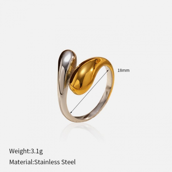 1 Piece Eco-friendly PVD Vacuum Plating Stylish Exquisite Silver Tone & 18K Gold Plated 304 Stainless Steel Open Two Tone Rings For Women Gift 17.9mm(US size 7.75) の画像
