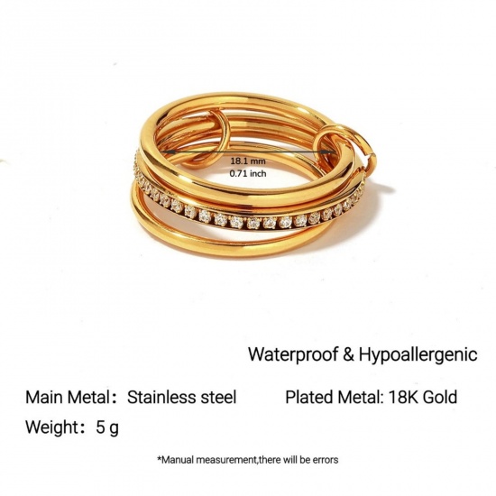 Изображение 1 Piece Eco-friendly PVD Vacuum Plating Stylish Exquisite 18K Gold Plated 304 Stainless Steel Unadjustable Rings For Women Gift 18.1mm(US Size 8)