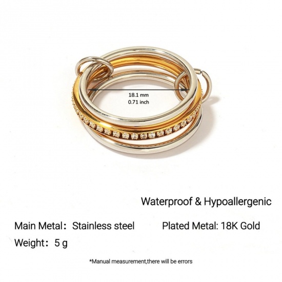 Picture of Wholesale Women's Gift Clear Rhinestone Two Tone Unadjustable Rings, Silver Tone & 18K Gold Plated 304 Stainless Steel, Eco-friendly PVD Vacuum Plating Exquisite Stylish Jewelry Supply, 18.1mm(US Size 8), 1 Piece