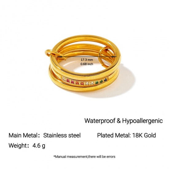 Изображение 1 Piece Eco-friendly PVD Vacuum Plating Stylish Exquisite 18K Gold Plated 304 Stainless Steel Unadjustable Rings For Women Gift 17.3mm(US Size 7)