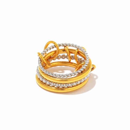 Picture of Wholesale Women's Gift Two Tone Unadjustable Rings, Silver Tone & 18K Gold Plated 304 Stainless Steel, Eco-friendly PVD Vacuum Plating Exquisite Stylish Jewelry Supply, 18.1mm(US Size 8), 1 Piece