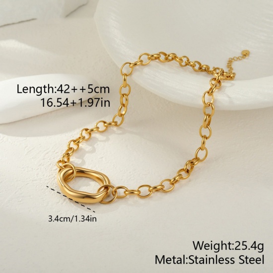 18K Gold Plated Pendant Charm Necklace, 304 Stainless Steel 42cm(16.5") + 5cm(2"), For Women, Exquisite Dainty Gift, Eco-friendly PVD Vacuum Plating, 1 Piece の画像