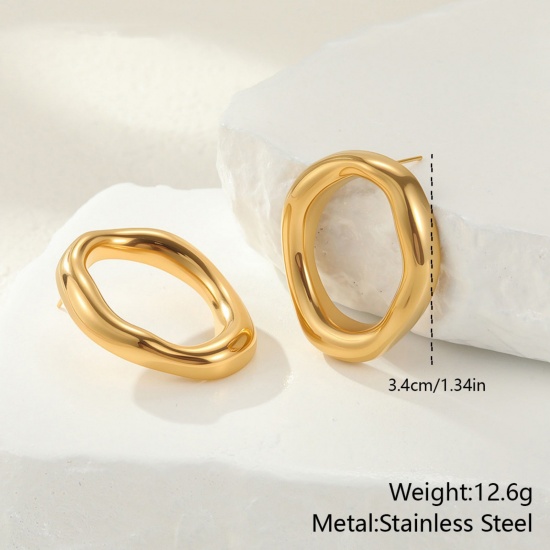 18K Gold Plated Ear Post Stud Earrings, 304 Stainless Steel For Women, Exquisite Dainty Gift, Eco-friendly PVD Vacuum Plating, 1 Pair の画像