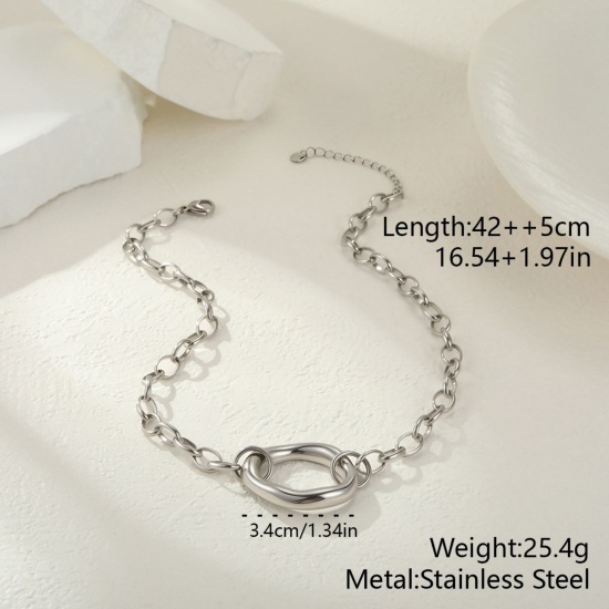Silver Tone Pendant Charm Necklace, 304 Stainless Steel 42cm(16.5") + 5cm(2"), For Women, Exquisite Dainty Gift, Eco-friendly PVD Vacuum Plating, 1 Piece の画像