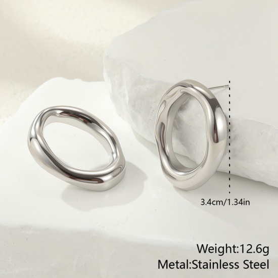 Silver Tone Ear Post Stud Earrings, 304 Stainless Steel For Women, Exquisite Dainty Gift, Eco-friendly PVD Vacuum Plating, 1 Pair の画像