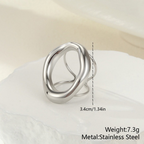 Silver Tone Rings, 304 Stainless Steel For Women, Exquisite Dainty Gift, Eco-friendly PVD Vacuum Plating, 1 Piece の画像