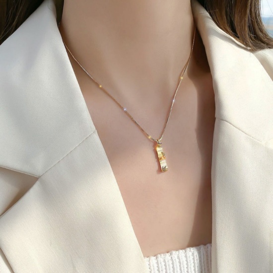 Изображение Gold Plated Bamboo-shaped Pendant Charm Necklace, 304 Stainless Steel 40cm(15.7") + 5cm(2"), For Women, Flora Collection Stylish Gift, Eco-friendly, 1 Piece