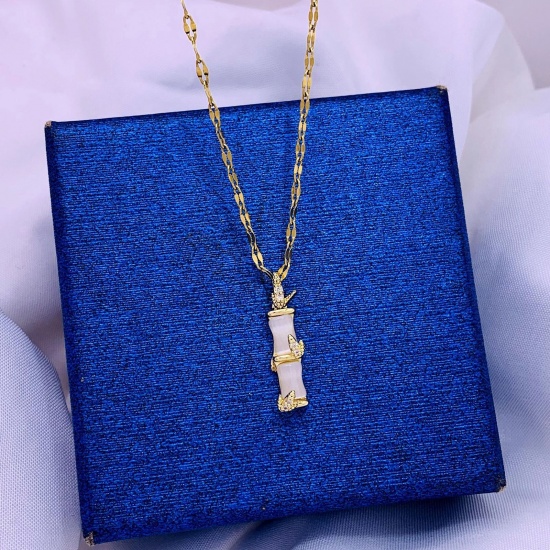 Изображение Gold Plated Bamboo-shaped Pendant Charm Necklace, 304 Stainless Steel 40cm(15.7") + 5cm(2"), For Women, Flora Collection Stylish Gift, Eco-friendly, 1 Piece