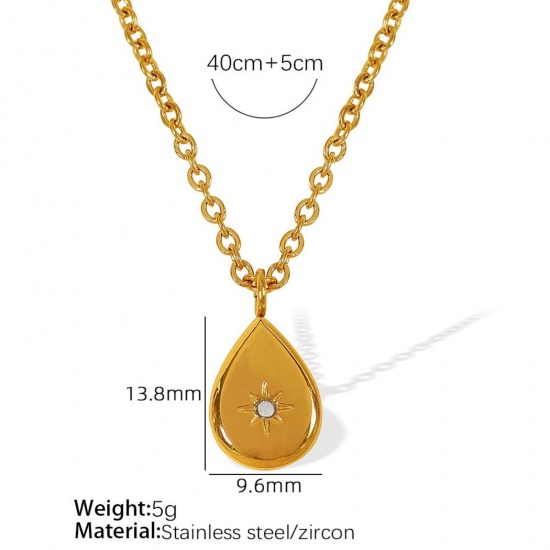 Изображение Gold Plated Drop Pendant Charm Necklace, 304 Stainless Steel 40cm(15.7") + 5cm(2"), For Women, Clear Cubic Zirconia Star Galaxy Stylish Gift, Eco-friendly, 1 Piece