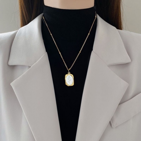 Изображение Gold Plated & Silver Tone Pendant Charm Necklace, 304 Stainless Steel 40cm(15.7") + 5cm(2"), For Women, Rose Flower Two Tone, Exquisite Stylish Gift, Eco-friendly, 1 Piece