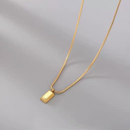 Gold Plated Brick Pendant Charm Necklace, 304 Stainless Steel 40cm(15.7") + 5cm(2"), For Women, Exquisite Stylish Gift, Eco-friendly, 1 Piece