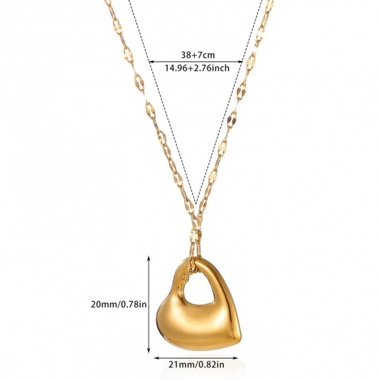Изображение 18K Gold Plated Heart Pendant Charm Necklace, 304 Stainless Steel 40cm(15.7") + 5cm(2"), For Women, Valentine's Day Stylish Gift, Eco-friendly, 1 Piece