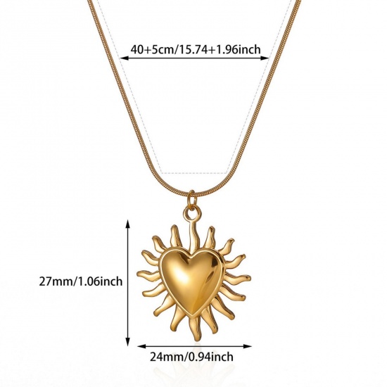 Изображение 18K Gold Plated Ex Voto Heart Pendant Charm Necklace, 304 Stainless Steel 40cm(15.7") + 5cm(2"), For Women, Religious Stylish Gift, Eco-friendly, 1 Piece