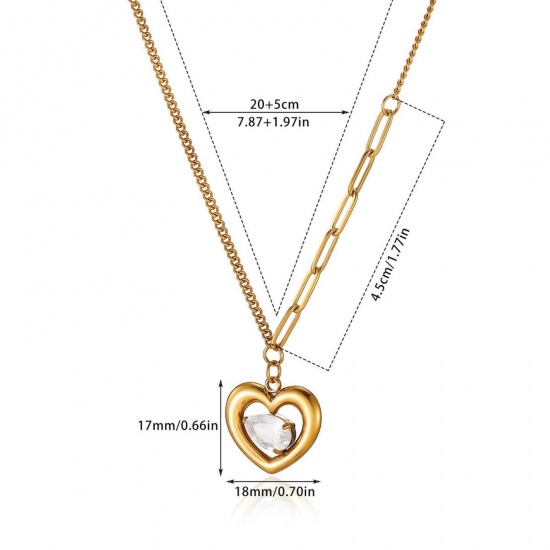 Изображение 18K Gold Plated Heart Pendant Charm Necklace, 304 Stainless Steel 40cm(15.7") + 5cm(2"), For Women, Valentine's Day Stylish Gift, Eco-friendly, 1 Piece