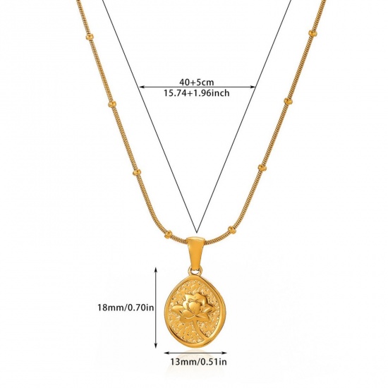 Изображение 18K Gold Plated Pendant Charm Necklace, 304 Stainless Steel 40cm(15.7") + 5cm(2"), For Women, Rose Flower Exquisite Stylish Gift, Eco-friendly, 1 Piece