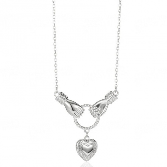 Изображение Platinum Plated Heart Pendant Charm Necklace, 304 Stainless Steel 40cm(15.7") + 5cm(2"), For Women, Valentine's Day Stylish Gift, Eco-friendly, 1 Piece