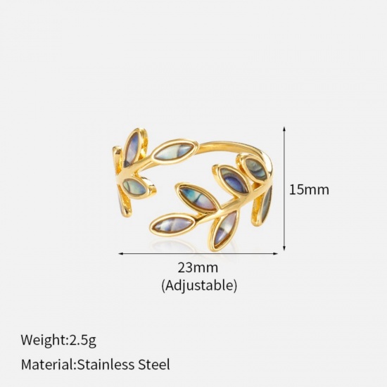 Изображение 1 Piece Vacuum Plating Stylish Flora Collection 18K Gold Plated 304 Stainless Steel & Natural Shell Open Leaf Rings For Women Gift 23mm(US Size 14)