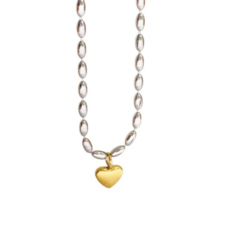 Gold Plated & Silver Tone Heart Pendant Charm Necklace, 304 Stainless Steel 40cm(15.7") + 5cm(2"), For Women, Valentine's Day Stylish Gift, Eco-friendly, 1 Piece
