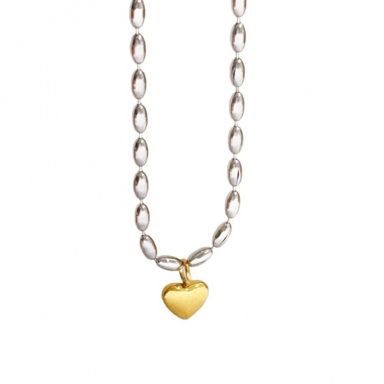 Изображение Gold Plated & Silver Tone Heart Pendant Charm Necklace, 304 Stainless Steel 40cm(15.7") + 5cm(2"), For Women, Valentine's Day Stylish Gift, Eco-friendly, 1 Piece