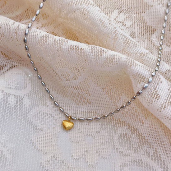 Изображение Gold Plated & Silver Tone Heart Pendant Charm Necklace, 304 Stainless Steel 40cm(15.7") + 5cm(2"), For Women, Valentine's Day Stylish Gift, Eco-friendly, 1 Piece