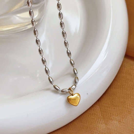 Изображение Gold Plated & Silver Tone Heart Pendant Charm Necklace, 304 Stainless Steel 40cm(15.7") + 5cm(2"), For Women, Valentine's Day Stylish Gift, Eco-friendly, 1 Piece