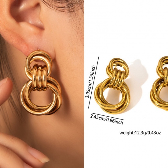 Immagine di 1 Pair Eco-friendly Stylish Exquisite 18K Gold Plated 304 Stainless Steel Ear Post Stud Earrings For Women Gift 39.5mm x 24.5mm