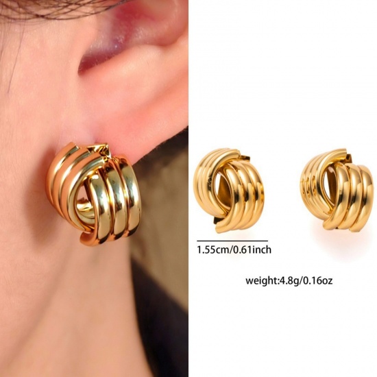 Immagine di 1 Pair Eco-friendly Stylish Exquisite 18K Gold Plated 304 Stainless Steel Ear Post Stud Earrings For Women Gift 15.5mm Dia.